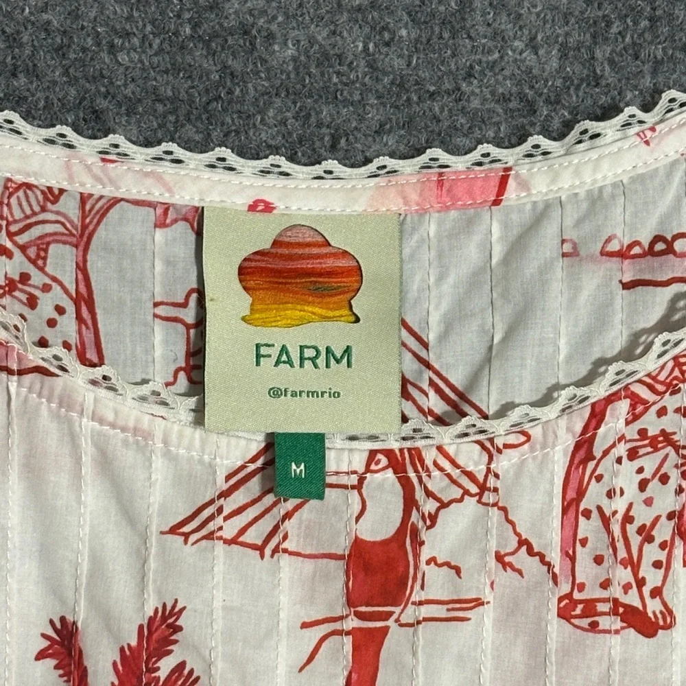 FARM Rio Nossa Lingua Blouse M Red Toile Boho Luxe Statement Top - Picture 3 of 5